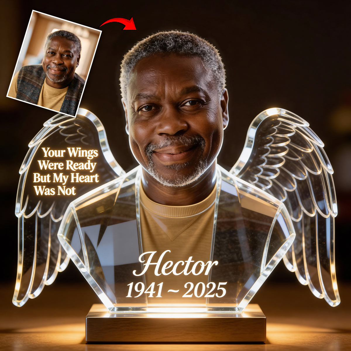 Tes ailes étaient prêtes - Veilleuse LED commémorative personnalisée en acrylique