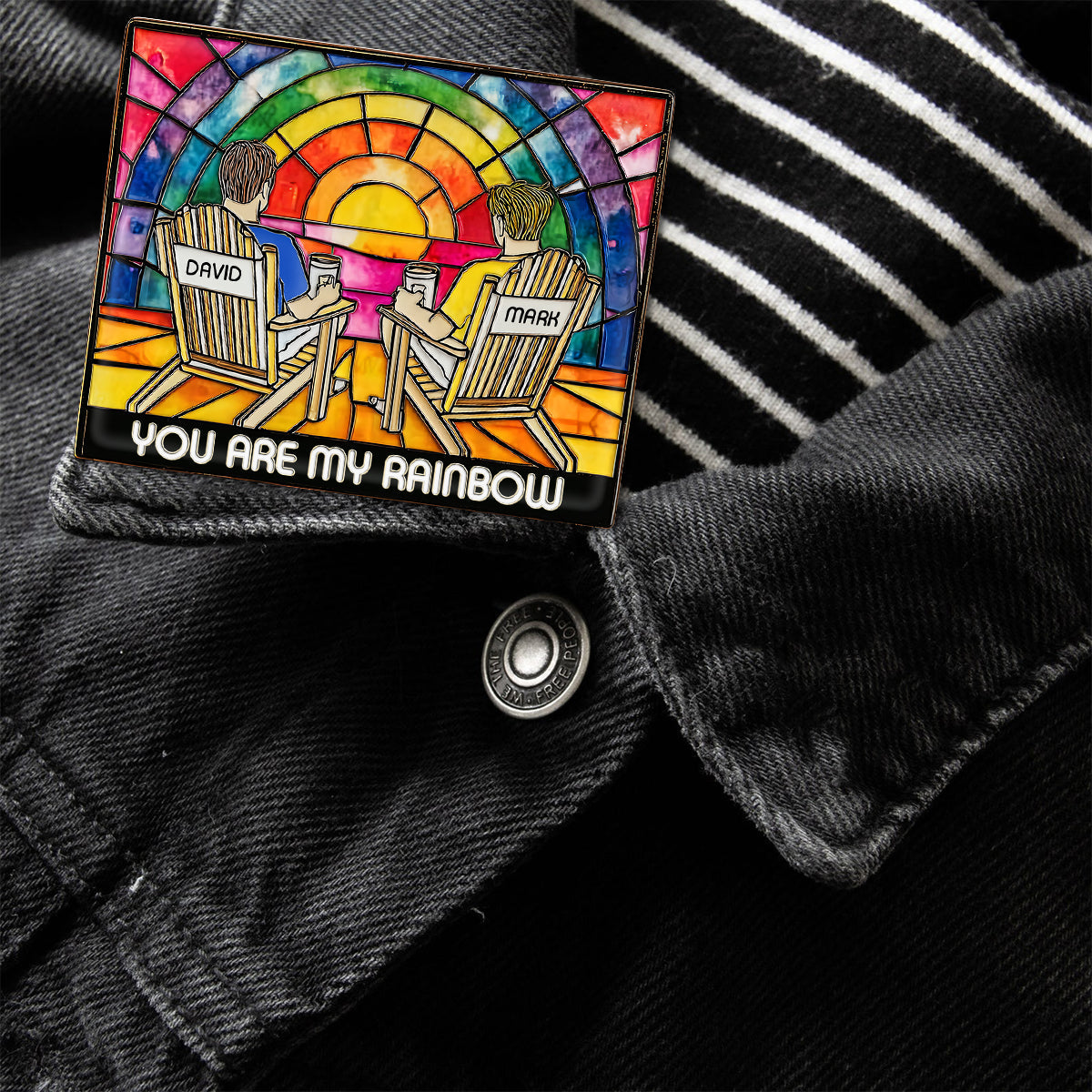 Rainbow Couple Love - Personalized LGBT Support Pin