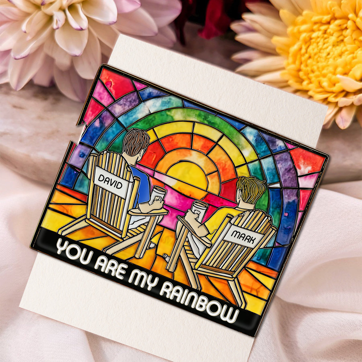 Rainbow Couple Love - Personalized LGBT Support Pin