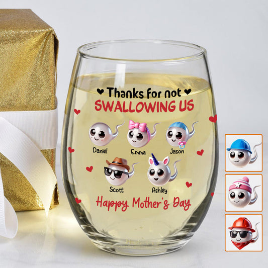 Mom Thanks For Not Swallowing Me - Personalized Mother All Over Wine Glass