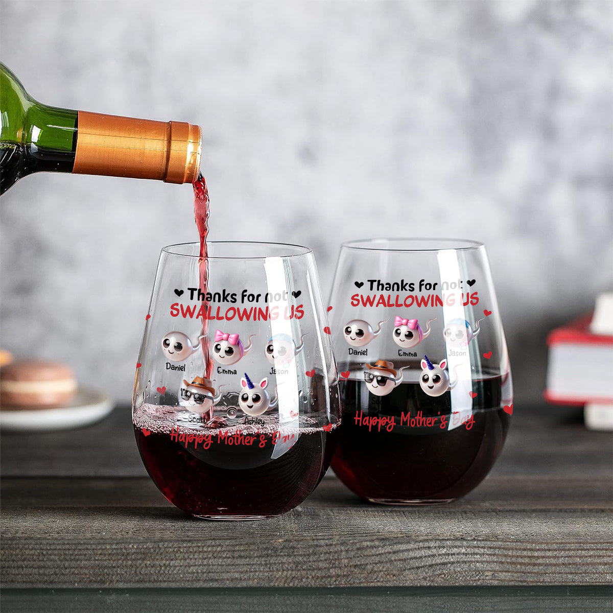 Mom Thanks For Not Swallowing Me - Personalized Mother All Over Wine Glass