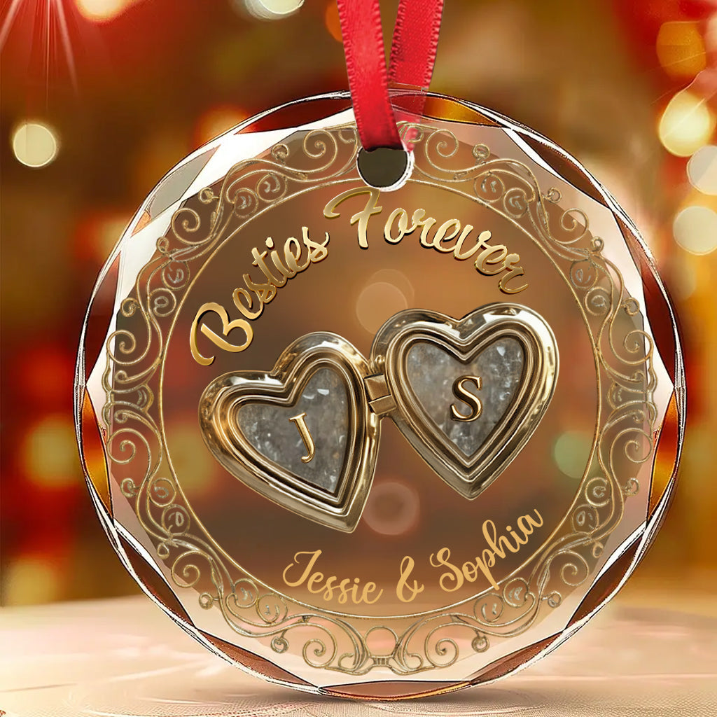 Besties Forever - Personalized Bestie Round Shaped Glass Ornament