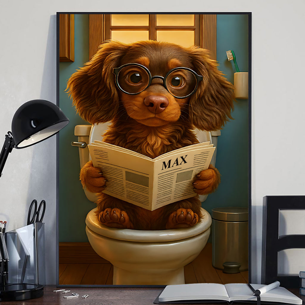 Funny Pet On Toilet - Personalized Dog Canvas And Poster