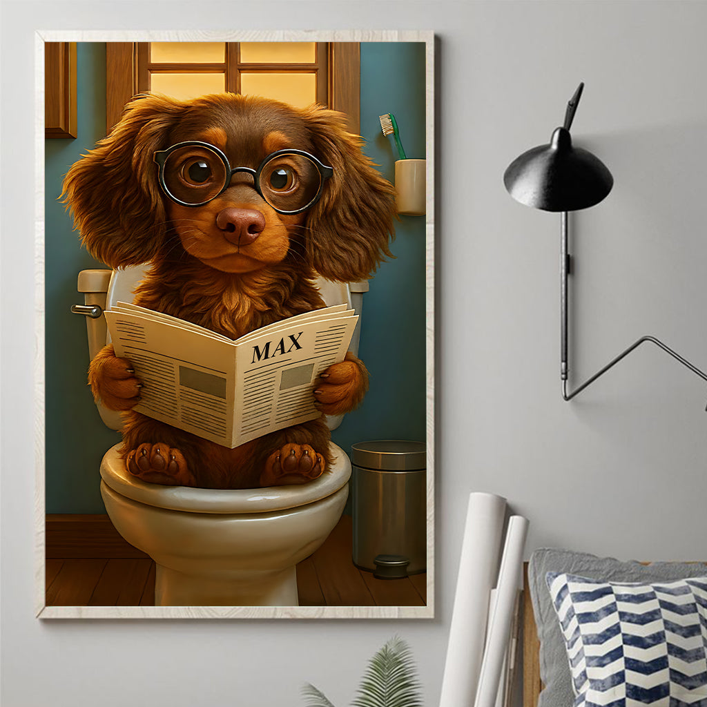 Funny Pet On Toilet - Personalized Dog Canvas And Poster