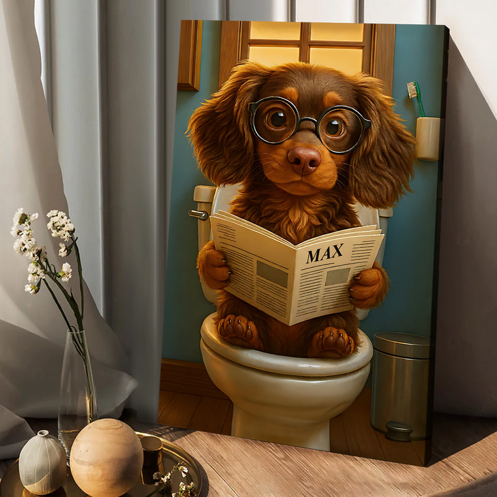 Funny Pet On Toilet - Personalized Dog Canvas And Poster