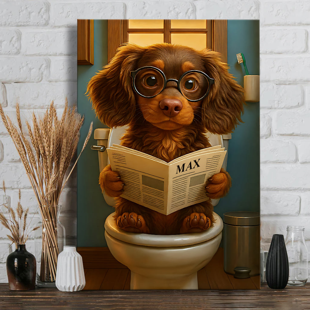 Funny Pet On Toilet - Personalized Dog Canvas And Poster