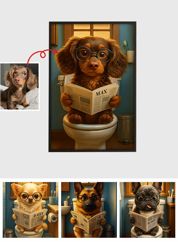 Funny Pet On Toilet - Personalized Dog Canvas And Poster