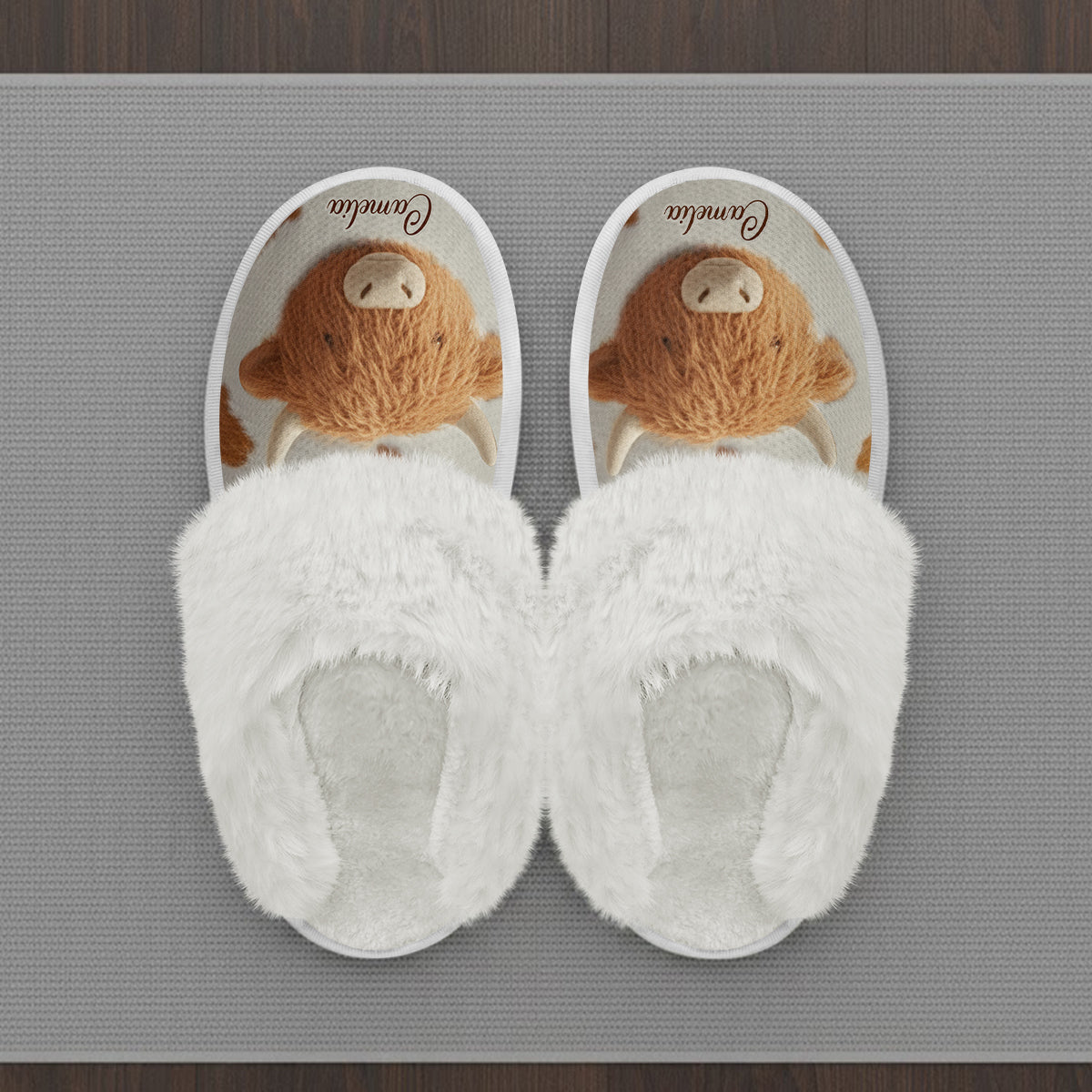 Love Highland Cow - Personalized Highland Cow Slippers With Fur Lining
