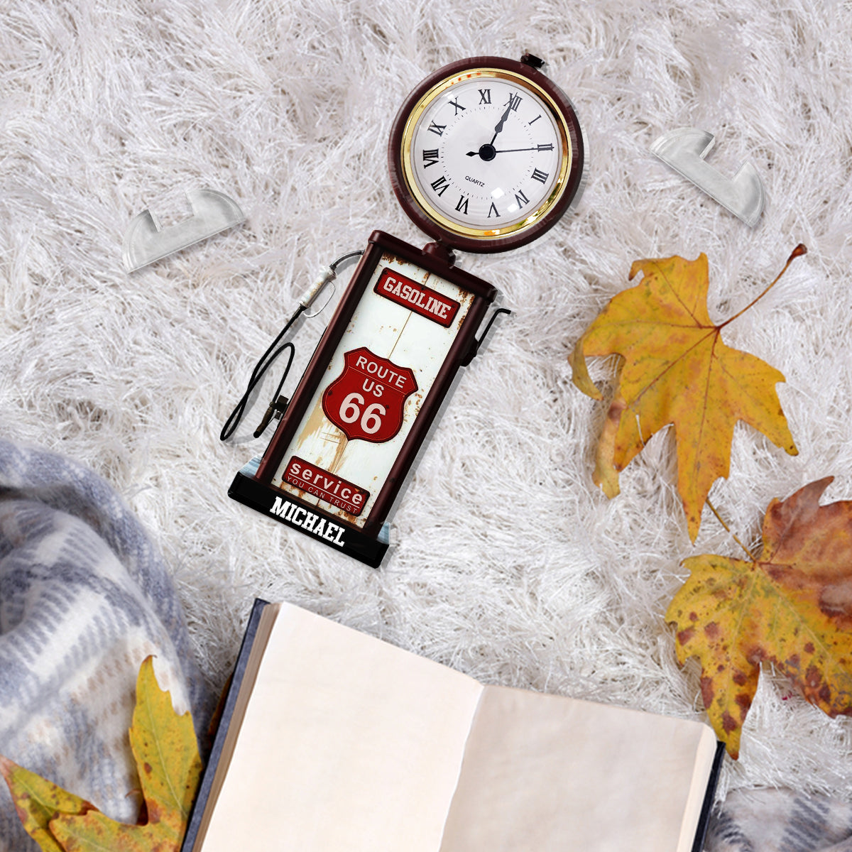 Historic Route 66 Gasoline - Personalized Muscle Car Acrylic Clock Plaque