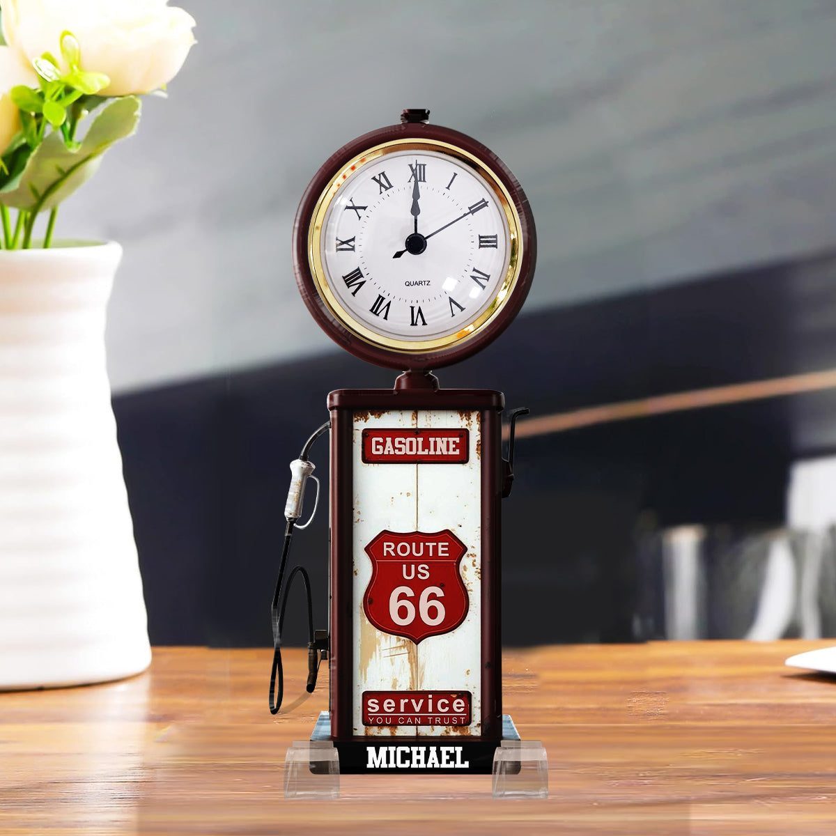 Historic Route 66 Gasoline - Personalized Muscle Car Acrylic Clock Plaque