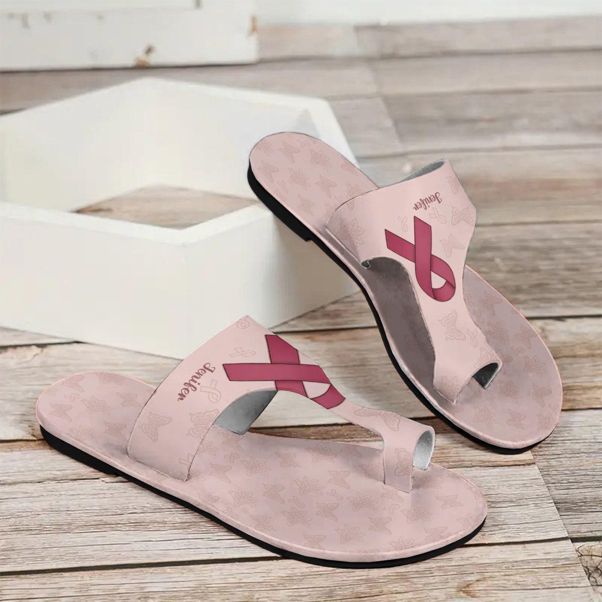 Breast Cancer - Personalized Breast Cancer Awareness Open Toe Sandals