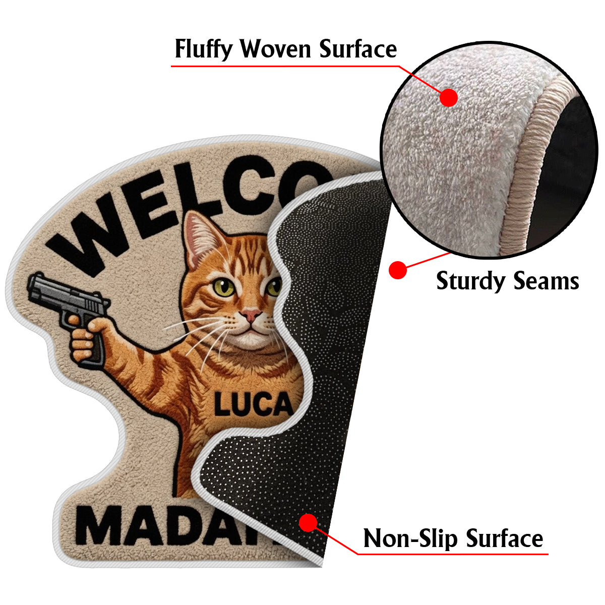Willkommen Mudafakas - Personalisierter rutschfester Katzen-Teppich