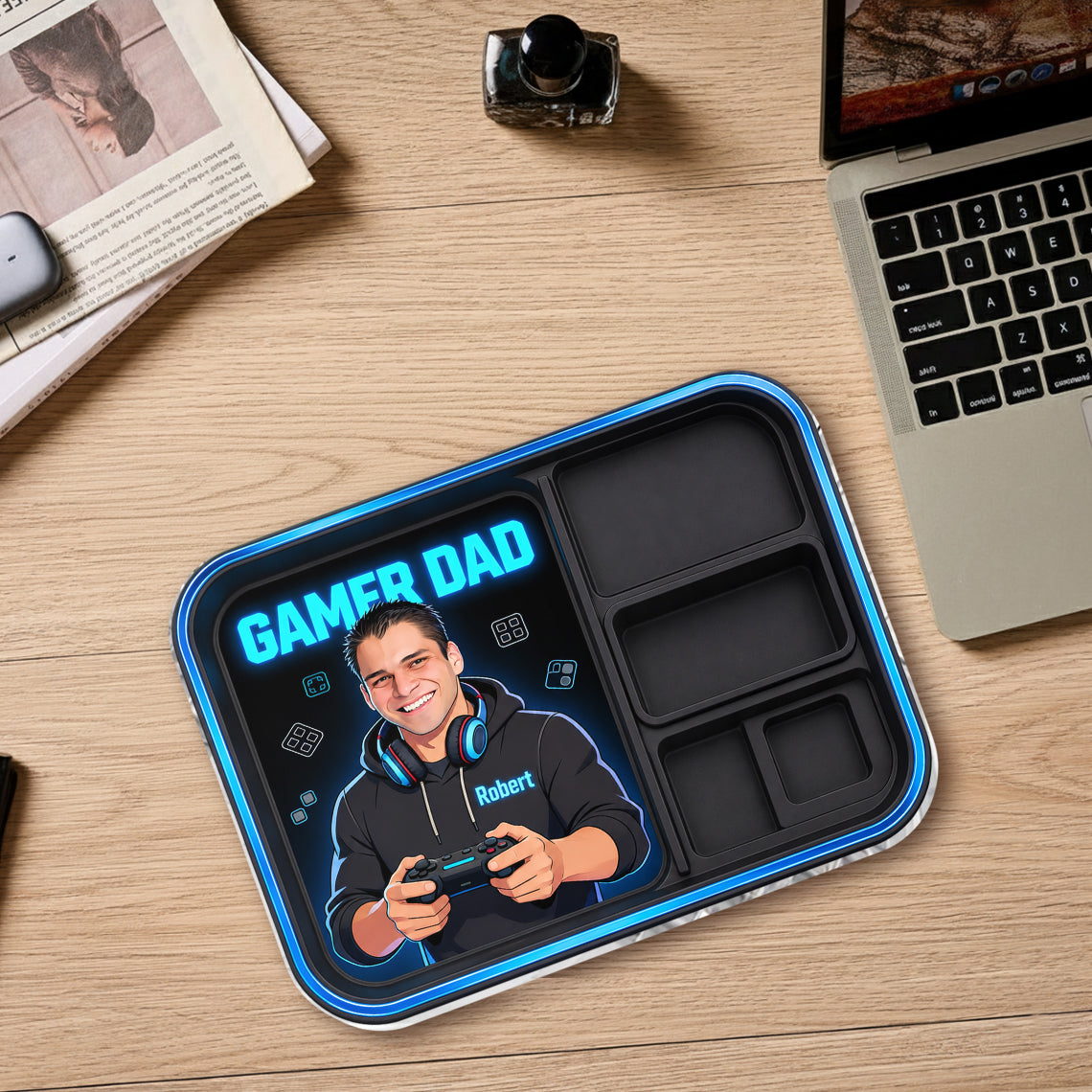 Papa Gamer - Plateau de Rangement Personnalisé