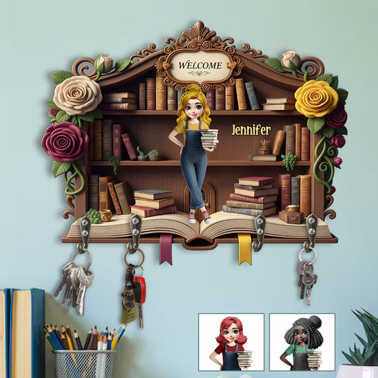 Welcome To My Happy Place - Personalized Book Custom Shaped Key Rack