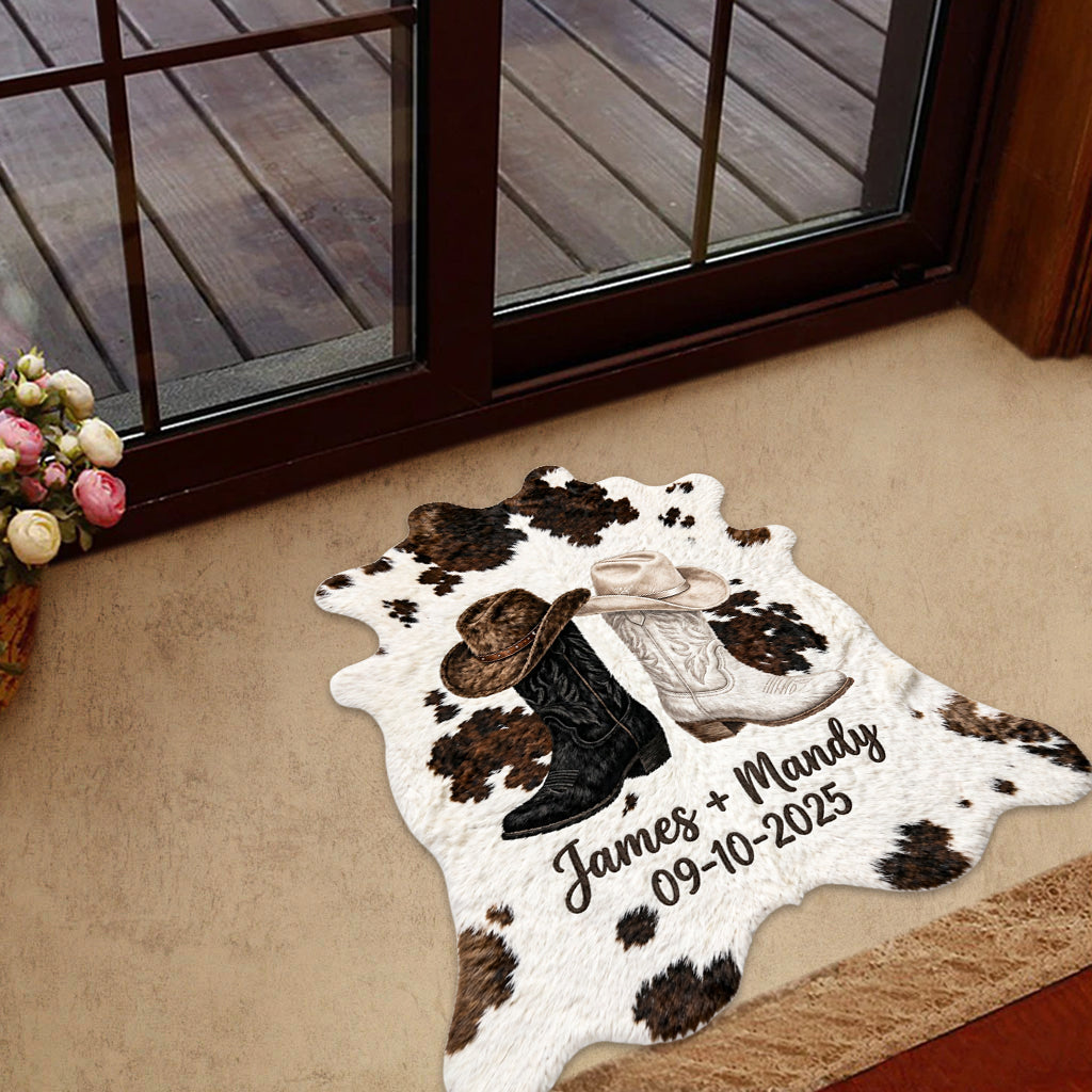 Farmhaus Dekoration, Cowboy & Cowgirl Paar - Personalisierte Western Outfit Fußmatte/Teppich