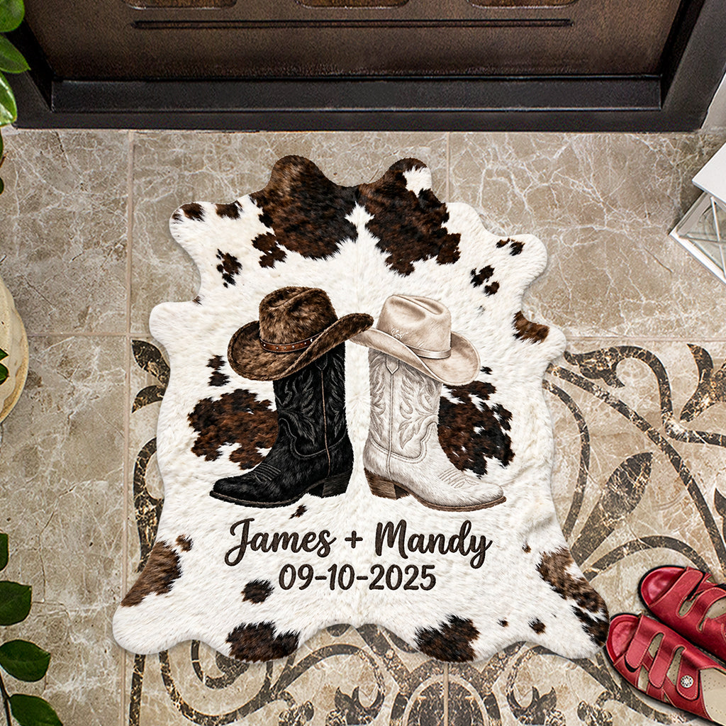 Farmhaus Dekoration, Cowboy & Cowgirl Paar - Personalisierte Western Outfit Fußmatte/Teppich