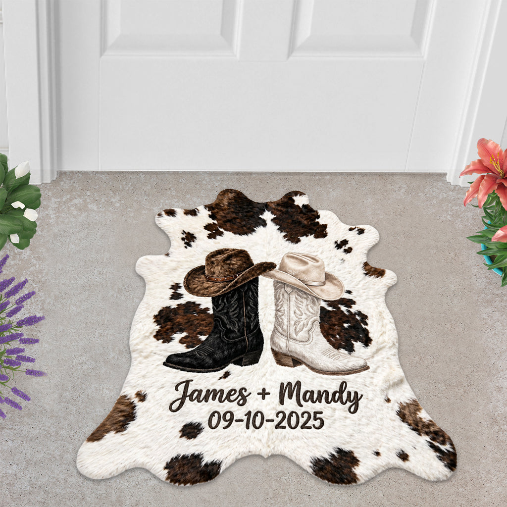 Farmhaus Dekoration, Cowboy & Cowgirl Paar - Personalisierte Western Outfit Fußmatte/Teppich