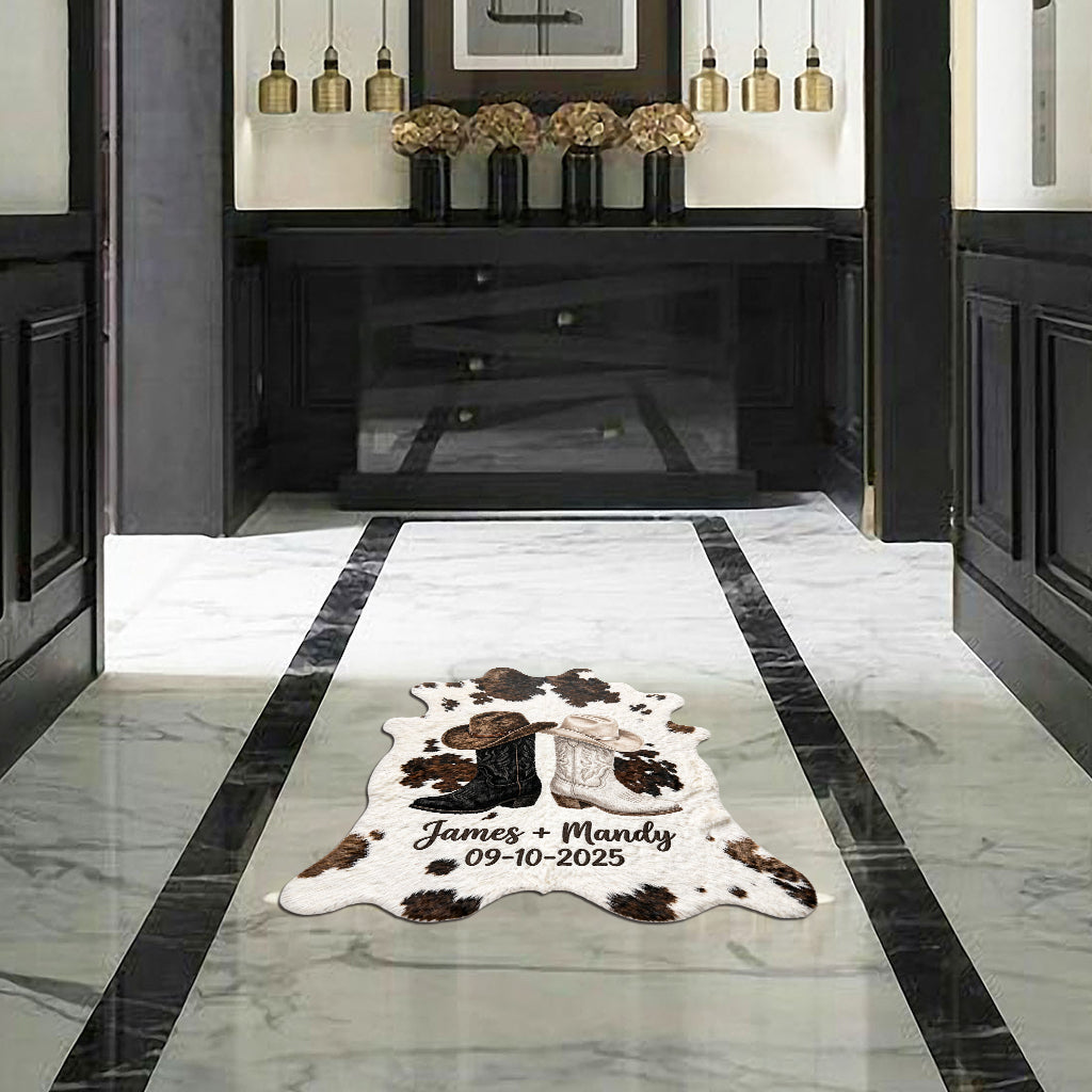 Farmhaus Dekoration, Cowboy & Cowgirl Paar - Personalisierte Western Outfit Fußmatte/Teppich
