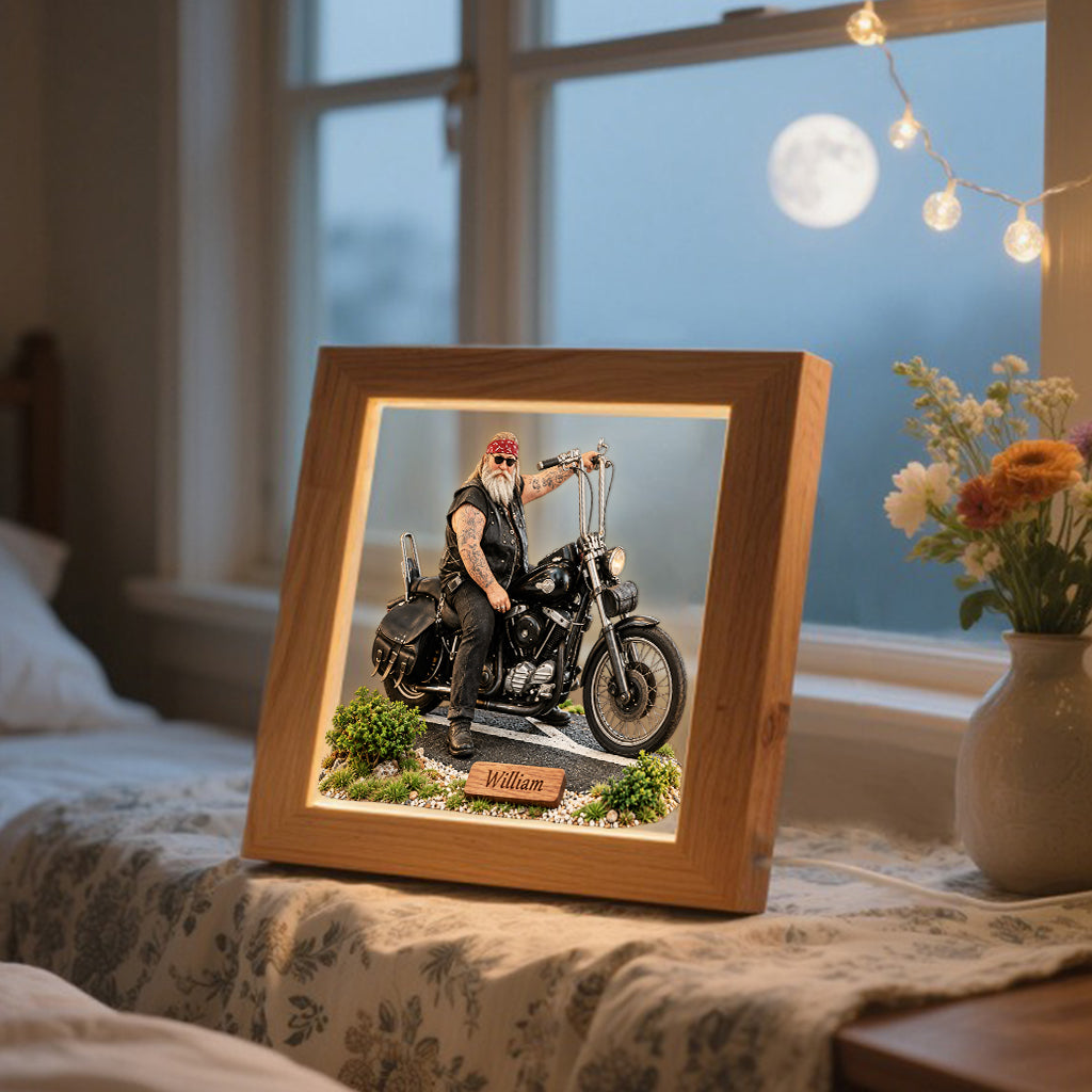 Custom Any Photo - Personalized Biker Wooden Frame LED Light