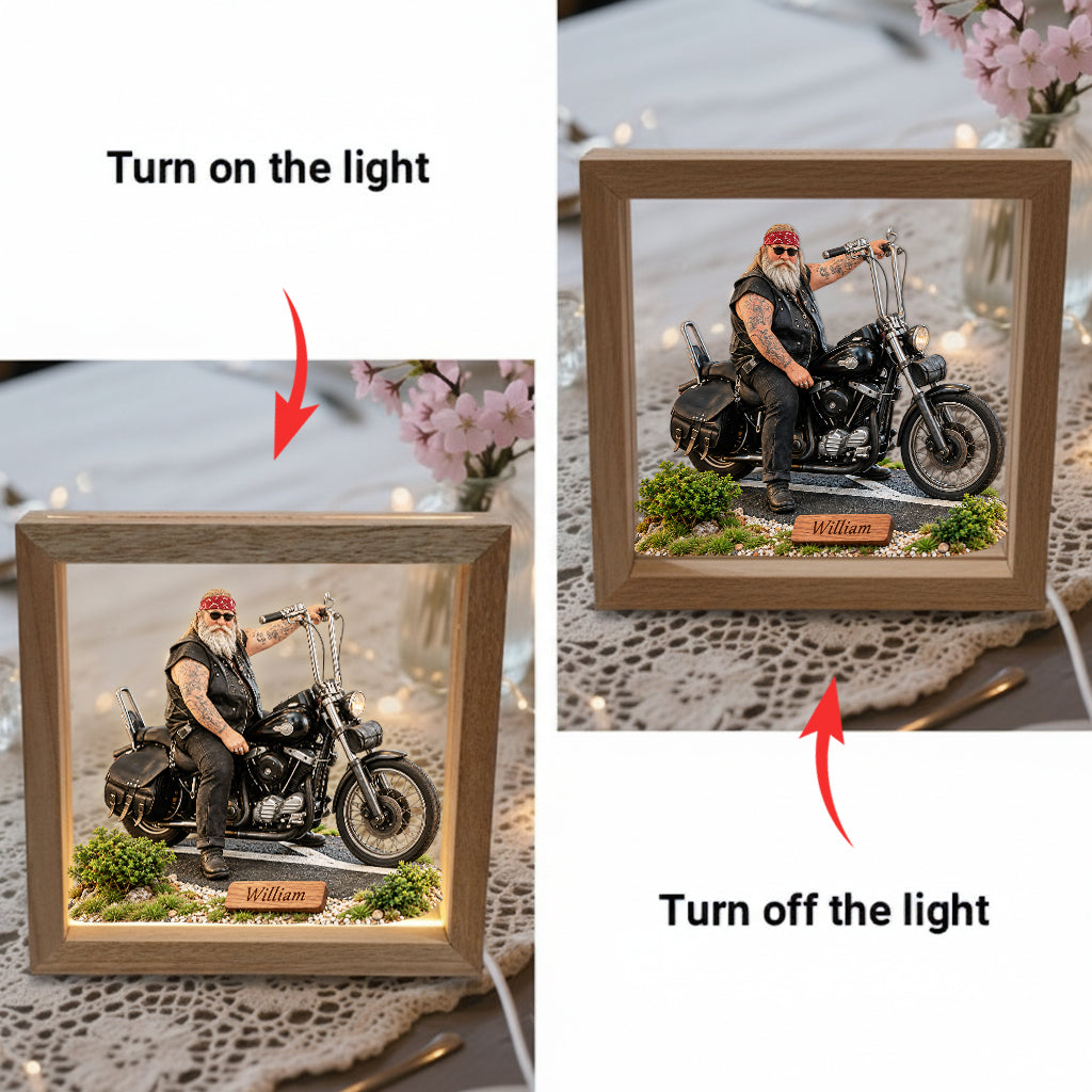 Custom Any Photo - Personalized Biker Wooden Frame LED Light