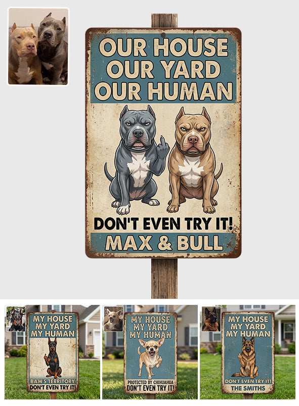 Funny Waring Sign For Pet Owner - Personalized Dog Rectangle Metal Sign