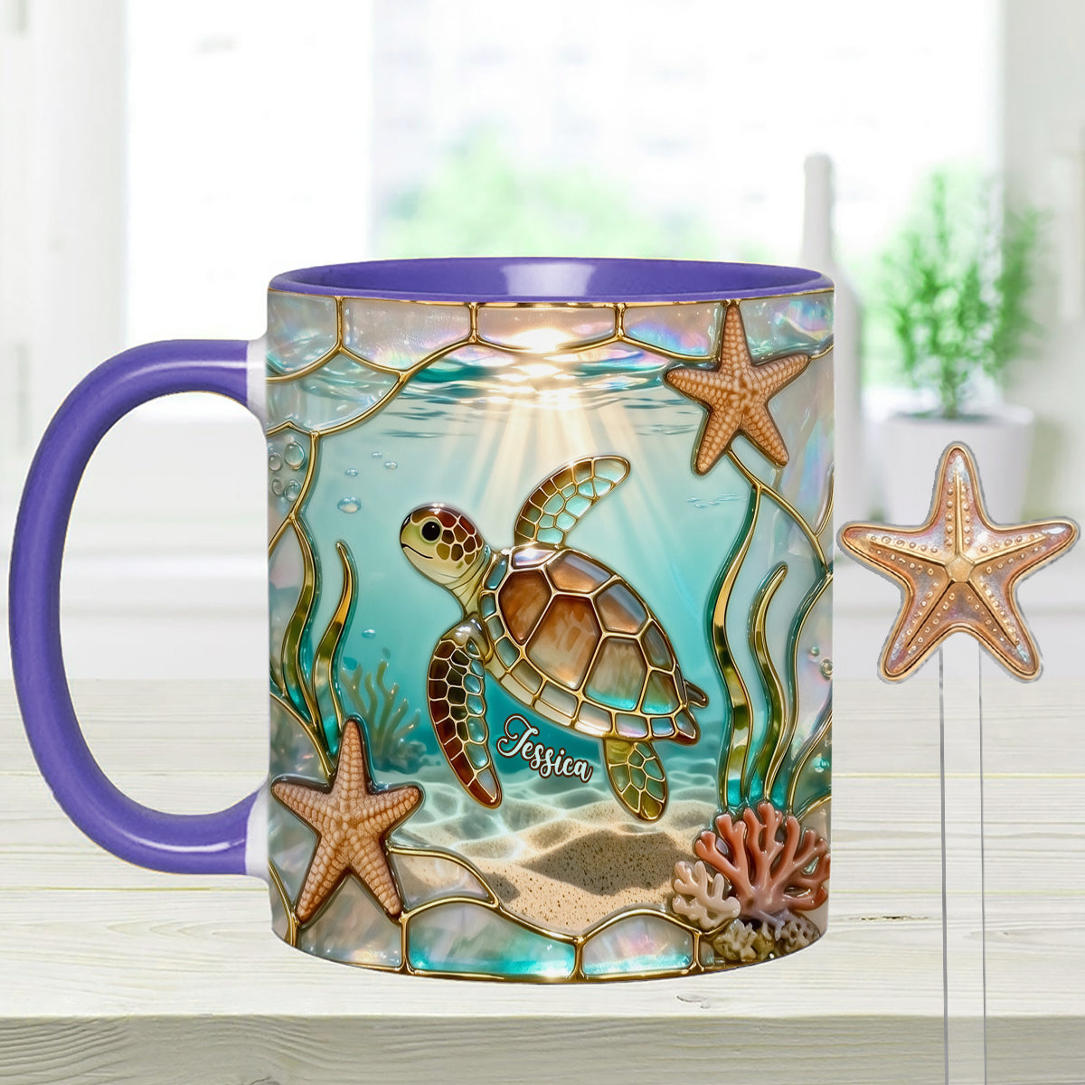 Ensemble tasse et agitateurs en acrylique Love Turtle - Mug personnalisé avec motif tortue