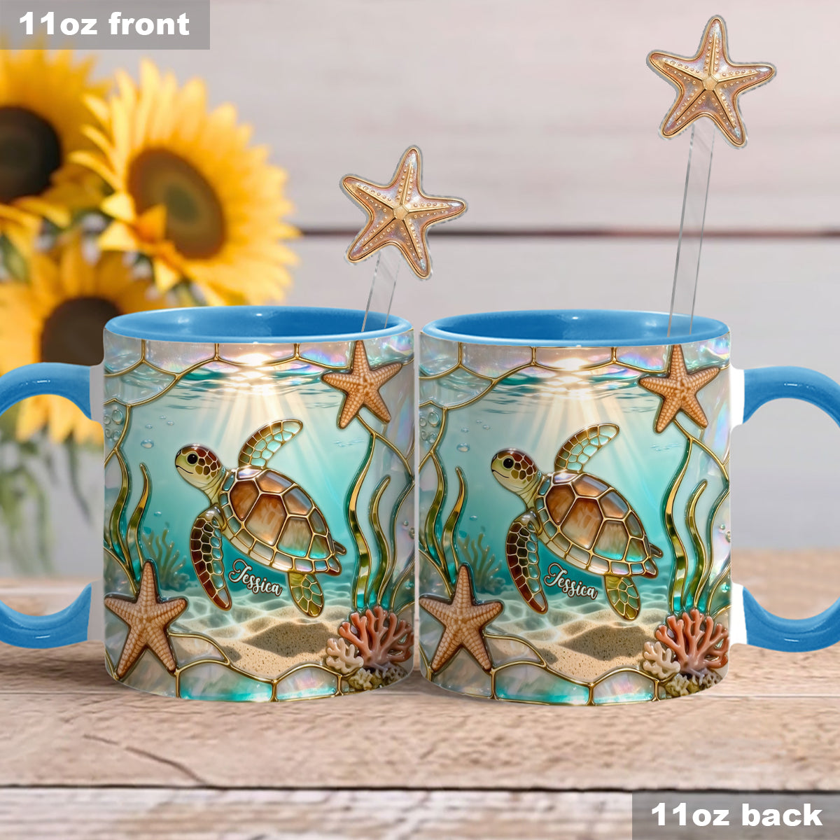 Ensemble tasse et agitateurs en acrylique Love Turtle - Mug personnalisé avec motif tortue