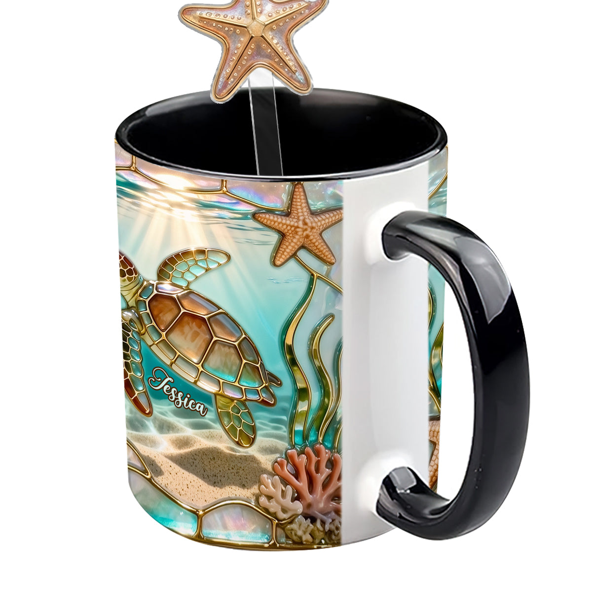 Ensemble tasse et agitateurs en acrylique Love Turtle - Mug personnalisé avec motif tortue