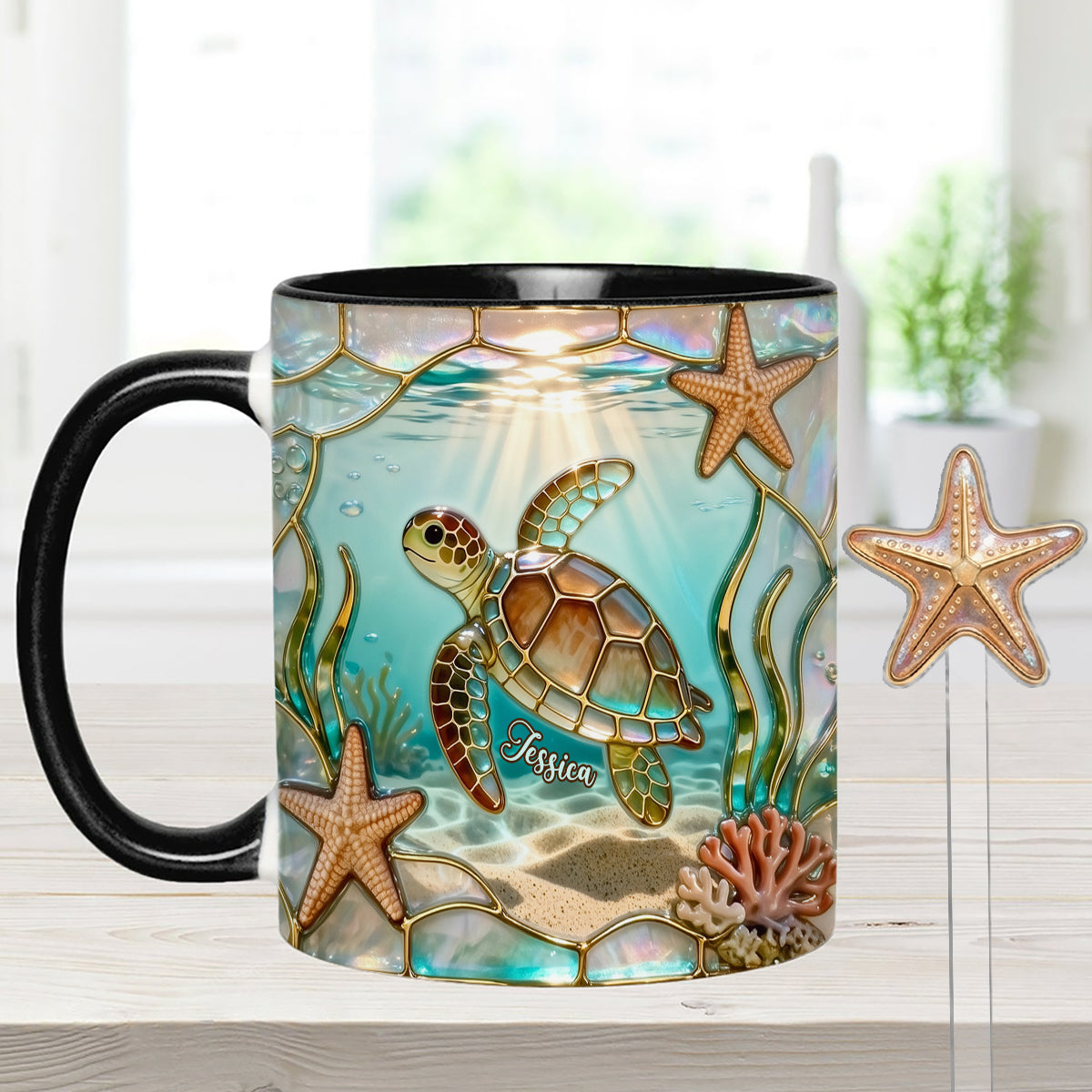 Ensemble tasse et agitateurs en acrylique Love Turtle - Mug personnalisé avec motif tortue