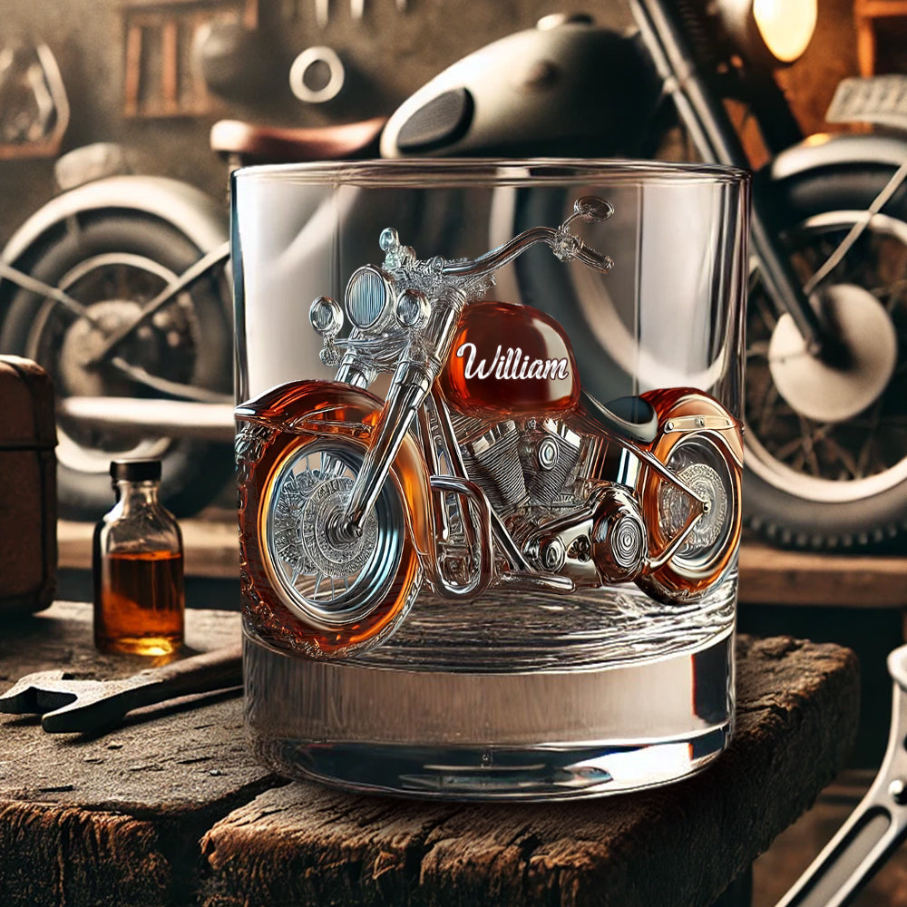 Love Motorcycle - Personalized Biker Whiskey Glass