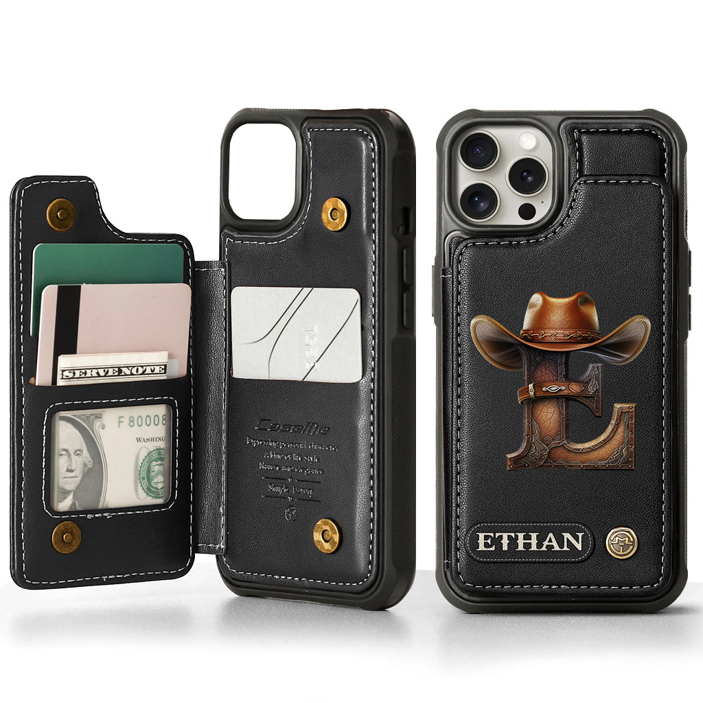 Western Style Name Initial Letter - Personalized Cowboy/Cowgirl Wallet Phone Case