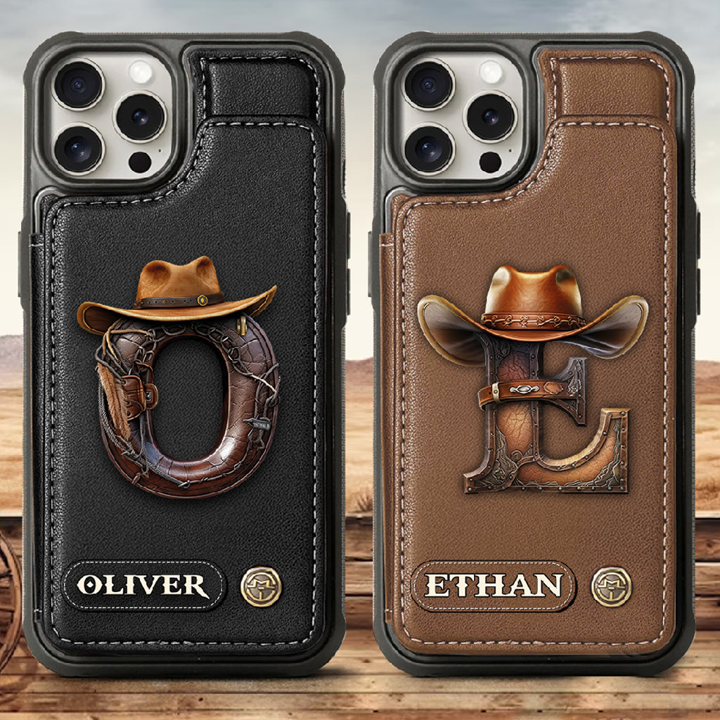 Western Style Name Initial Letter - Personalized Cowboy/Cowgirl Wallet Phone Case