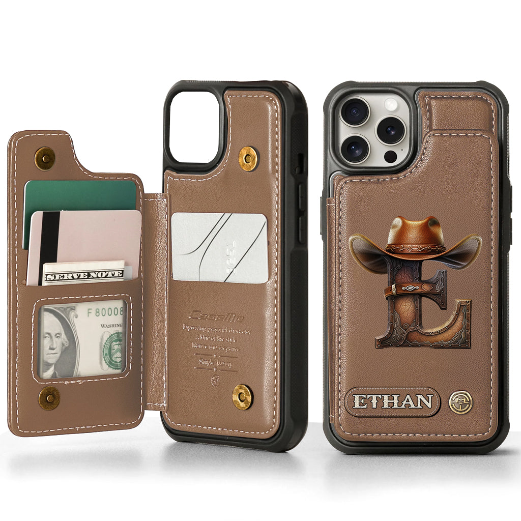 Western Style Name Initial Letter - Personalized Cowboy/Cowgirl Wallet Phone Case