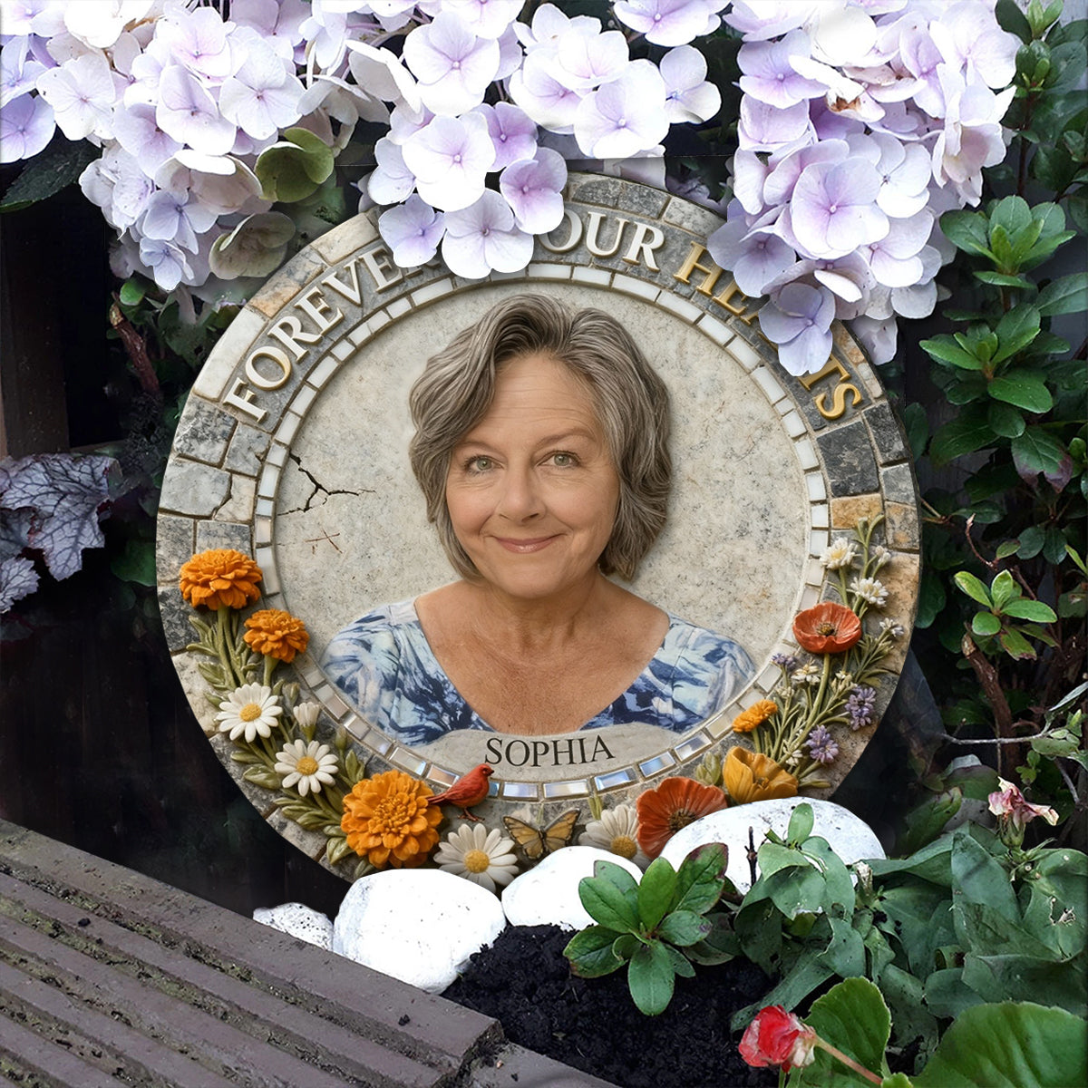 Forever In Our Hearts - Personalized Memorial Round Shaped Stone