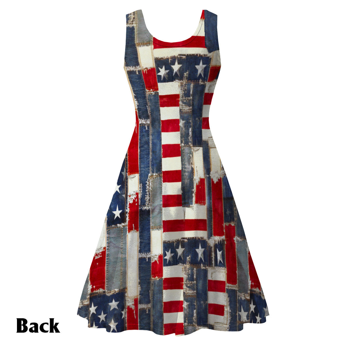 Robe sans manches personnalisée en denim à motif floral et drapeau américain rétro - Fête de l'Indépendance/4 juillet