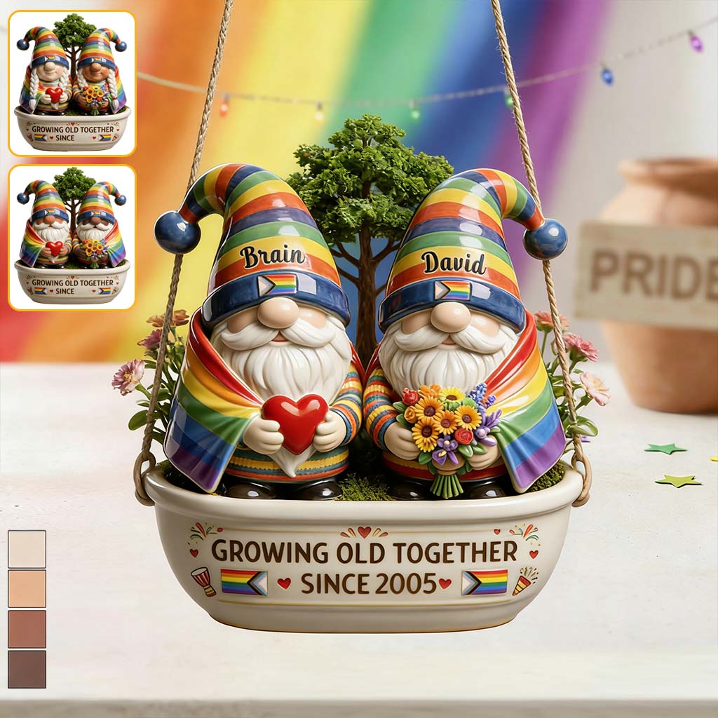 Growing Old Together LGBTQ Gay Lesbian Gift - Personalized LGBT Support Hanging Pot