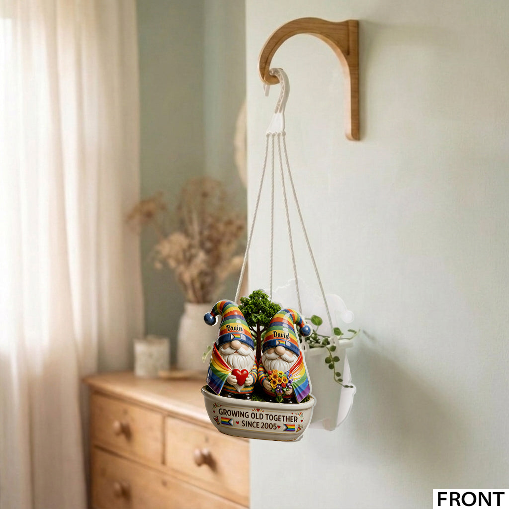 Growing Old Together LGBTQ Gay Lesbian Gift - Personalized LGBT Support Hanging Pot