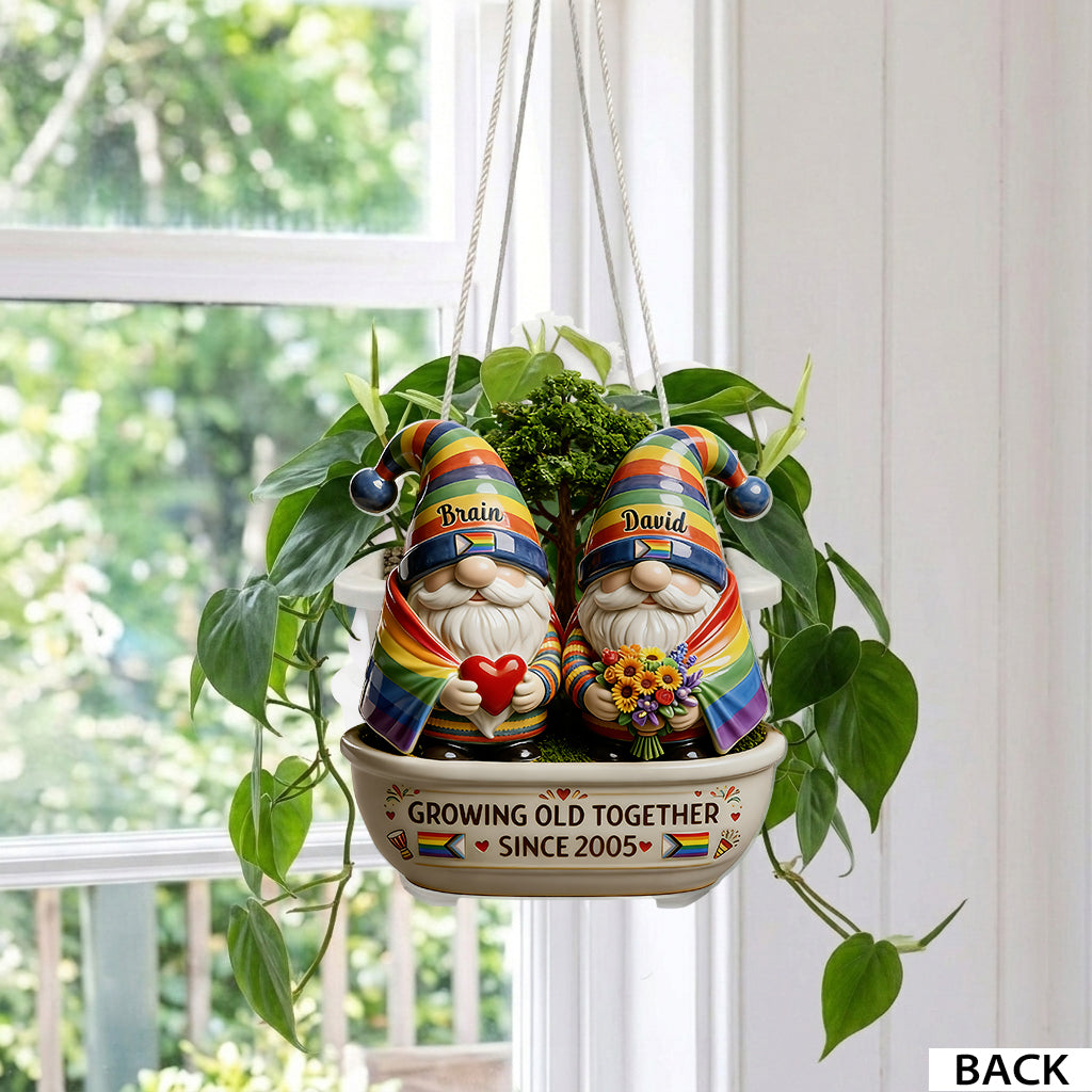 Growing Old Together LGBTQ Gay Lesbian Gift - Personalized LGBT Support Hanging Pot