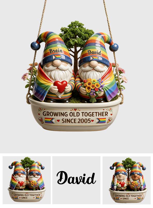Growing Old Together LGBTQ Gay Lesbian Gift - Personalized LGBT Support Hanging Pot