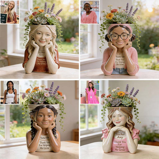 Thanks For Helping Me Grow - Personalized Teacher Acrylic Pot