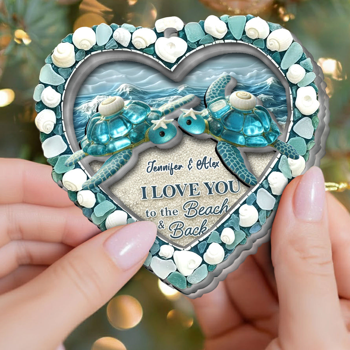 Turtle Sea Glass I Love You To The Beach & Back - Personalized Turtle 2-Layer Acrylic Ornament