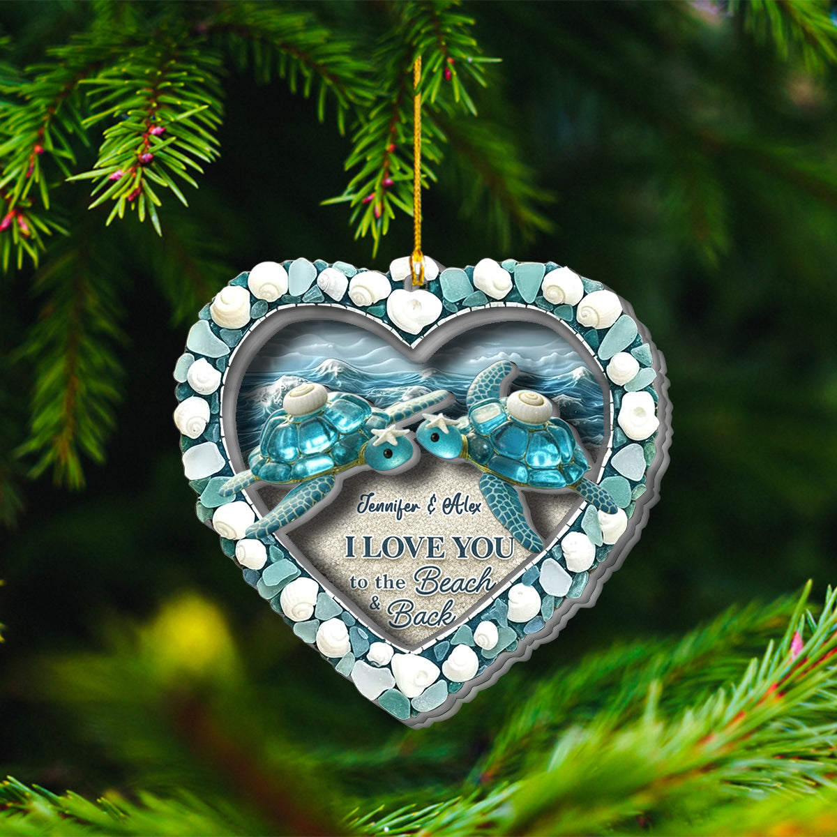 Turtle Sea Glass I Love You To The Beach & Back - Personalized Turtle 2-Layer Acrylic Ornament