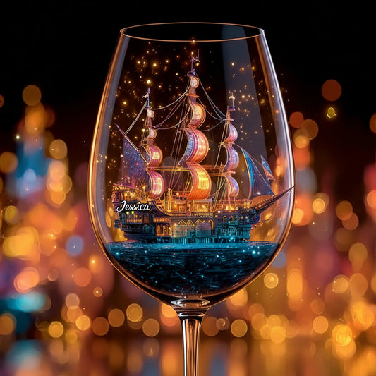 Nuit magique - Verre à vin personnalisé sur le thème de la navigation de plaisance avec longue tige