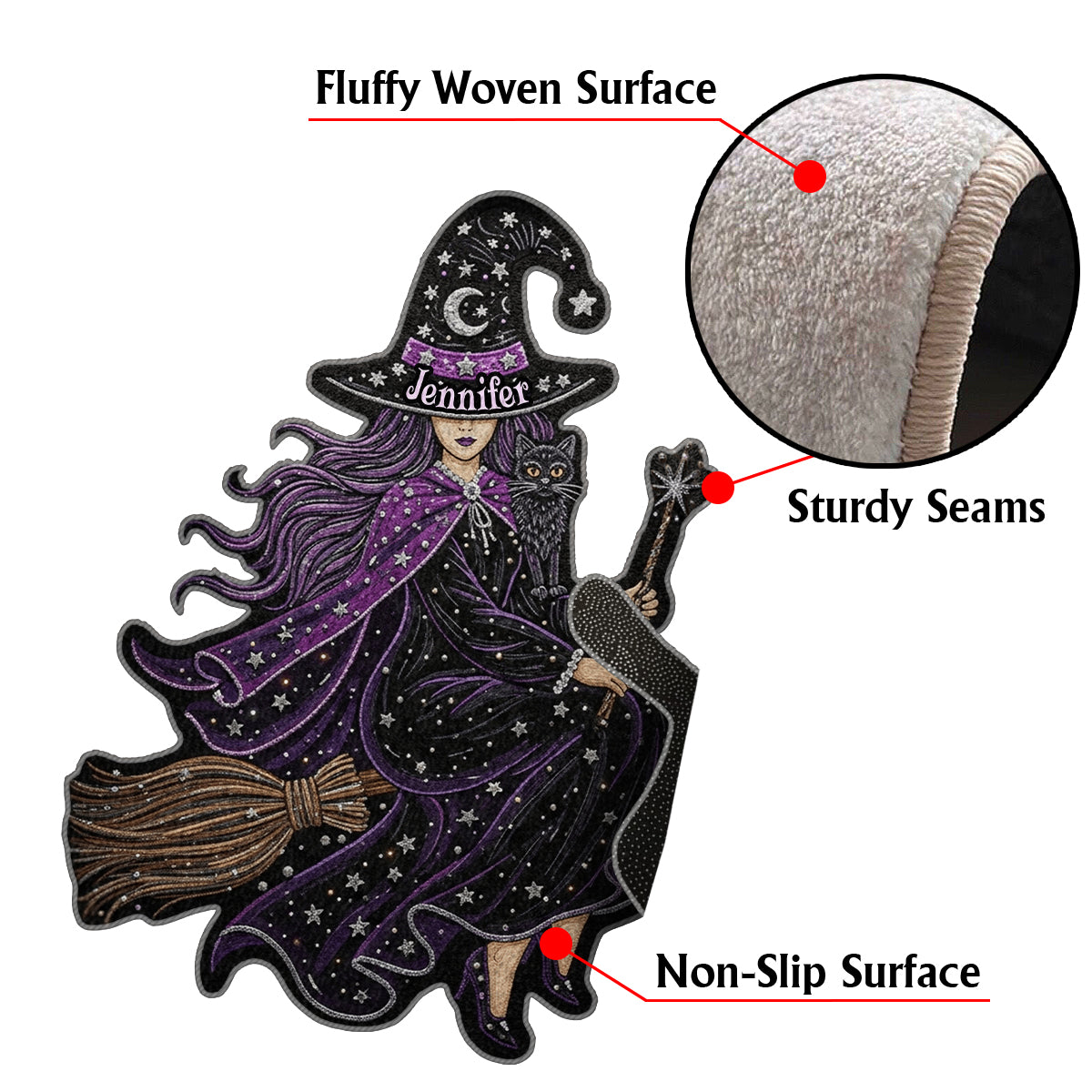 Flying Witch - Personalized Witch Non-Slip Tufted Rug