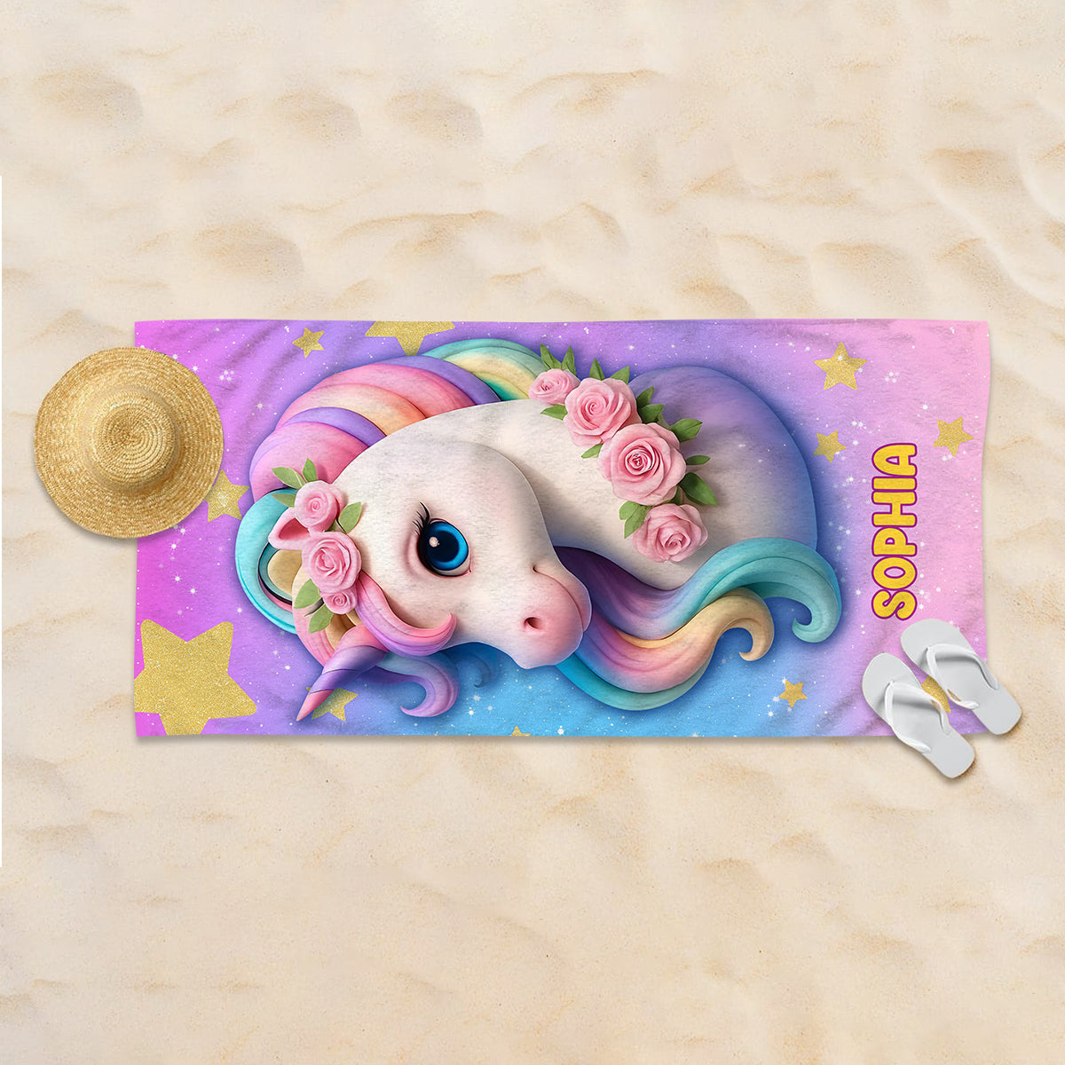 Serviette de plage/de bain licorne mignonne - Serviette de bain licorne personnalisée à séchage rapide