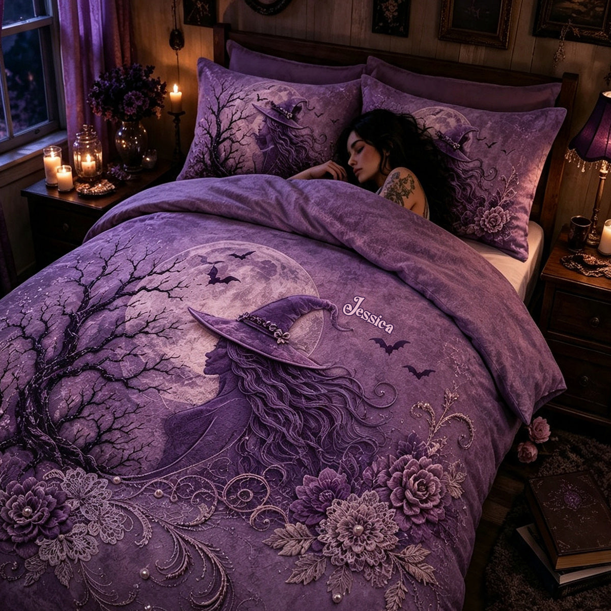 Magic Witch Pink Purple - Personalized Witch Quilt Set