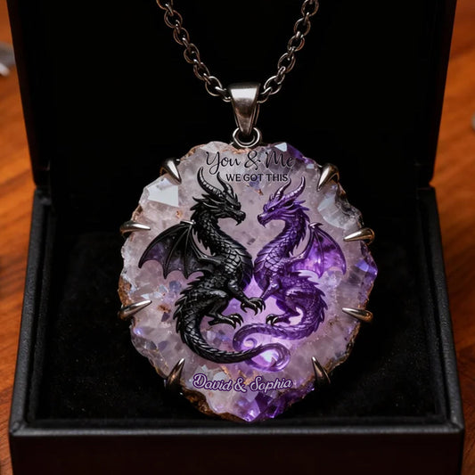 You & Me We Got This - Personalized Couple Shaped Metal Pendant Necklace