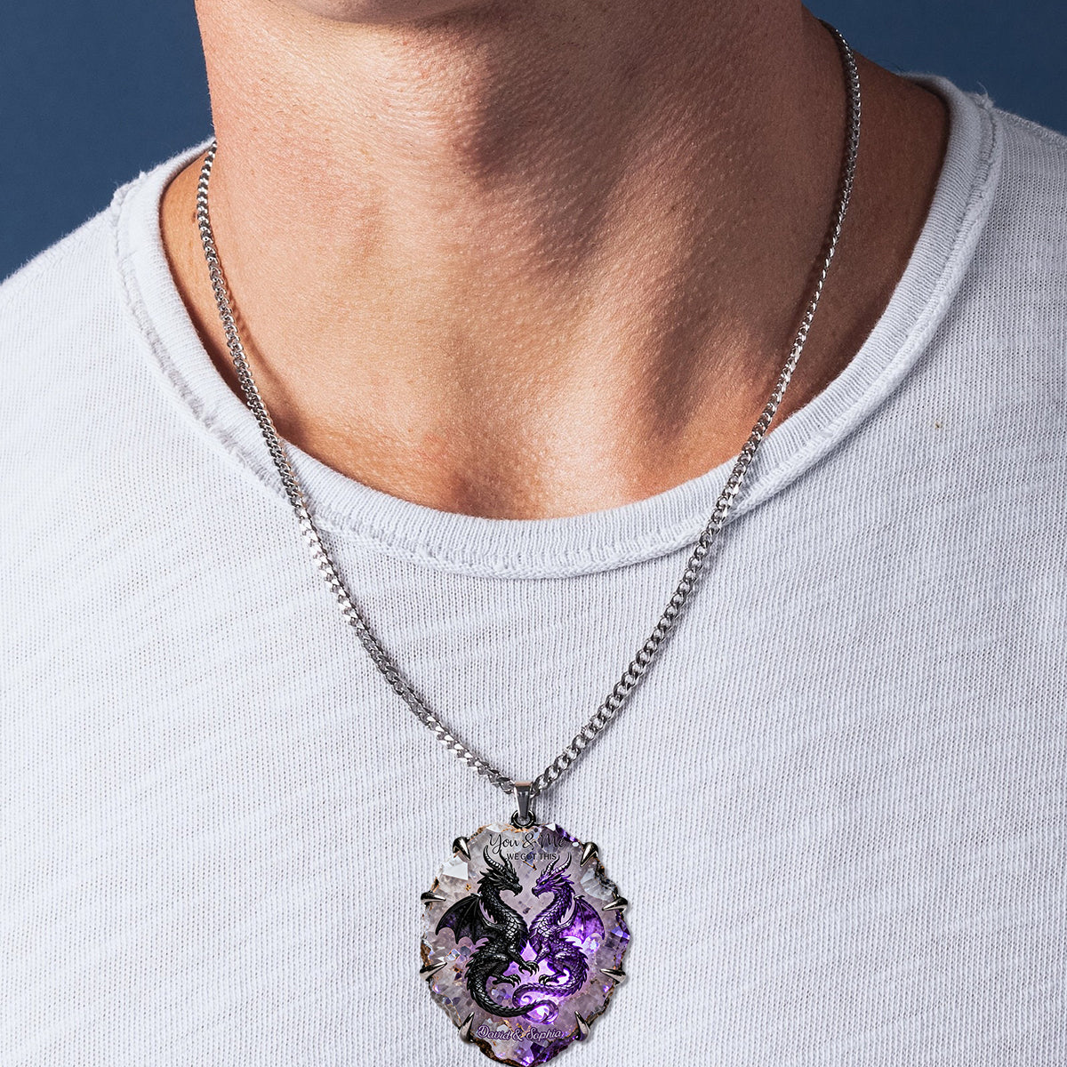 You & Me We Got This - Personalized Couple Shaped Metal Pendant Necklace