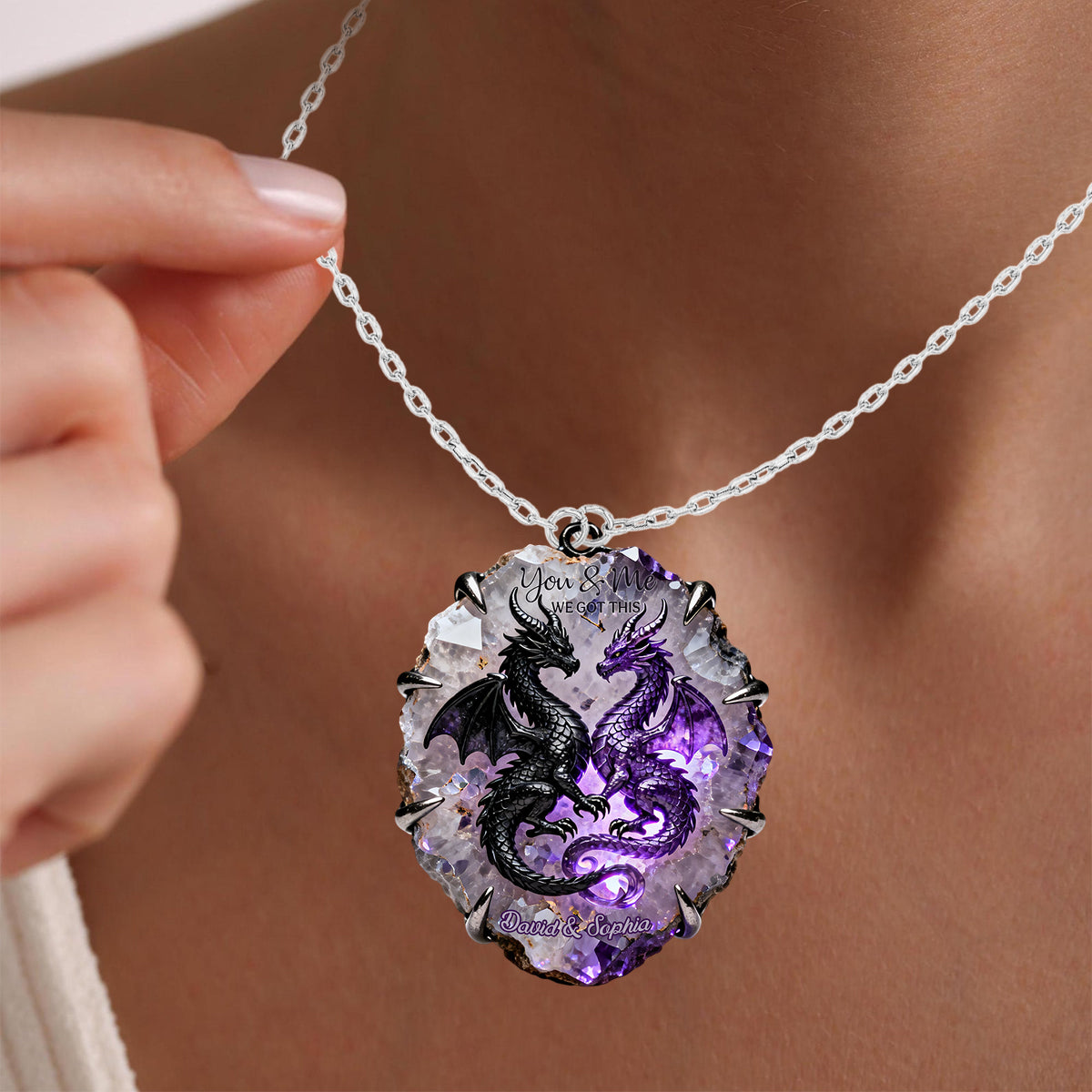 You & Me We Got This - Personalized Couple Shaped Metal Pendant Necklace