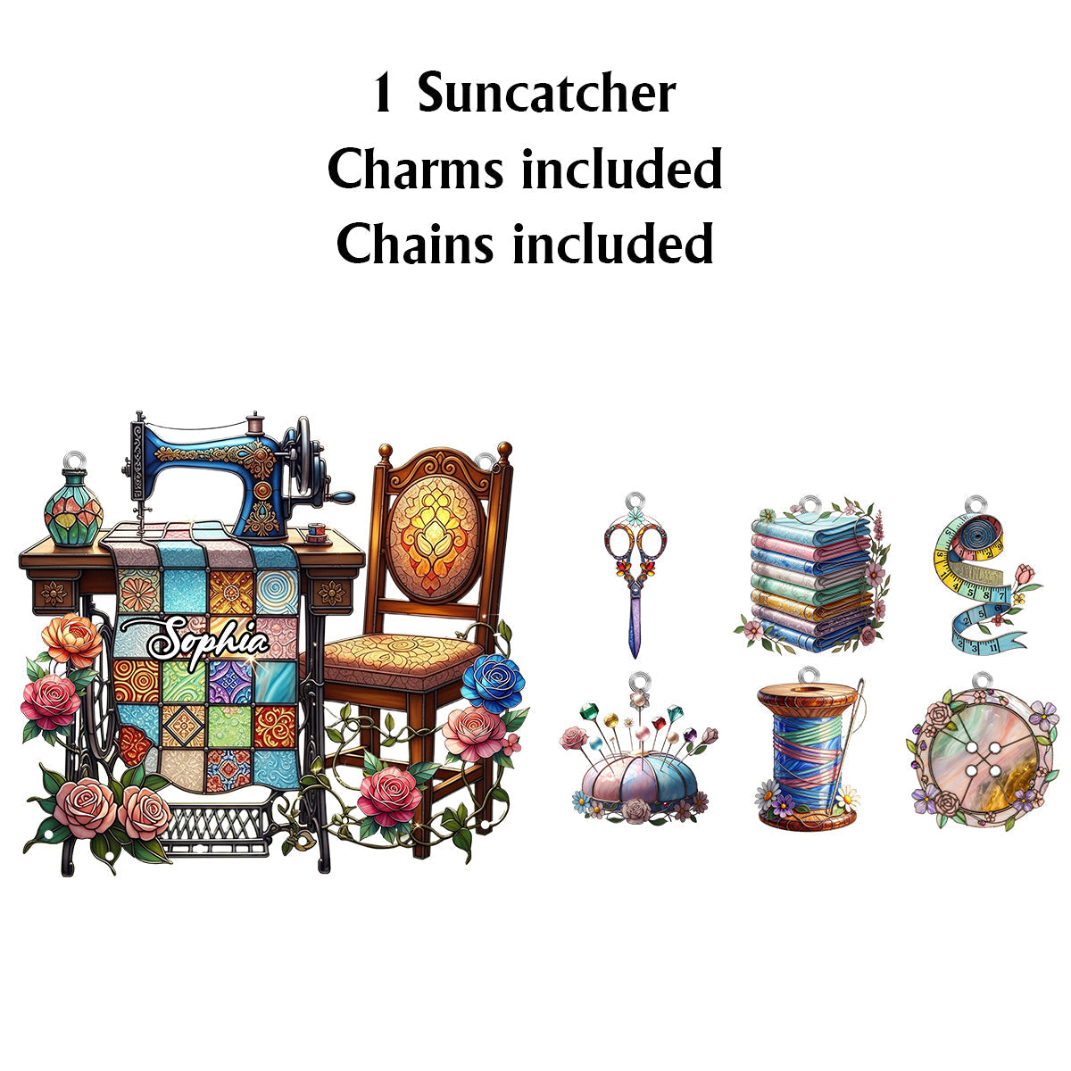 Love Sewing - Personalized Sewing Window Hanging Suncatcher With Charms